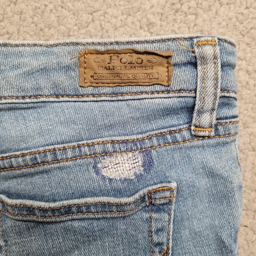 Polo Ralph Lauren Jeans Girl Large 12-14 Chrystie Kick Flare Crop Raw Hem Blue